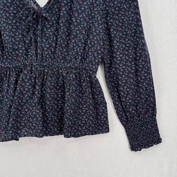 MADEWELL Tie-Back Peplum Top Womens Small Navy Blue Campden Daisies Floral Print - Picture 8 of 13